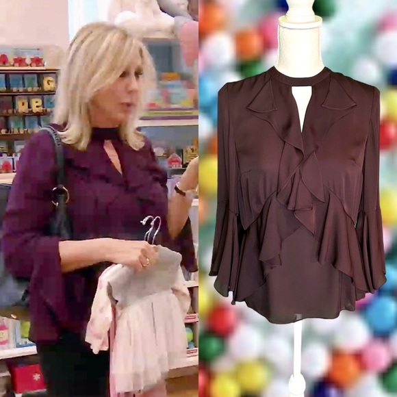 Cinq a Sept ‘Sia’ Choker Ruffled Silk Blouse in “Plum” Sz XS ASO Vicki Gunvalson - Picture 1 of 14